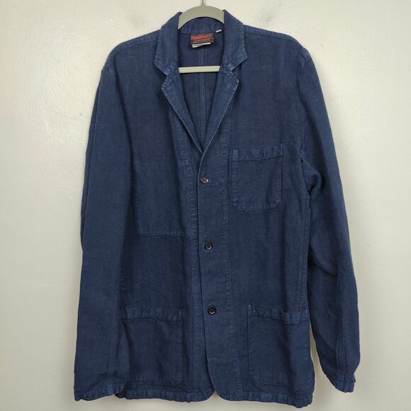 Vetra Other - Vetra Jacket Heavy Linen Mens Medium 46 Navy Blue Button Front Pockets Chore